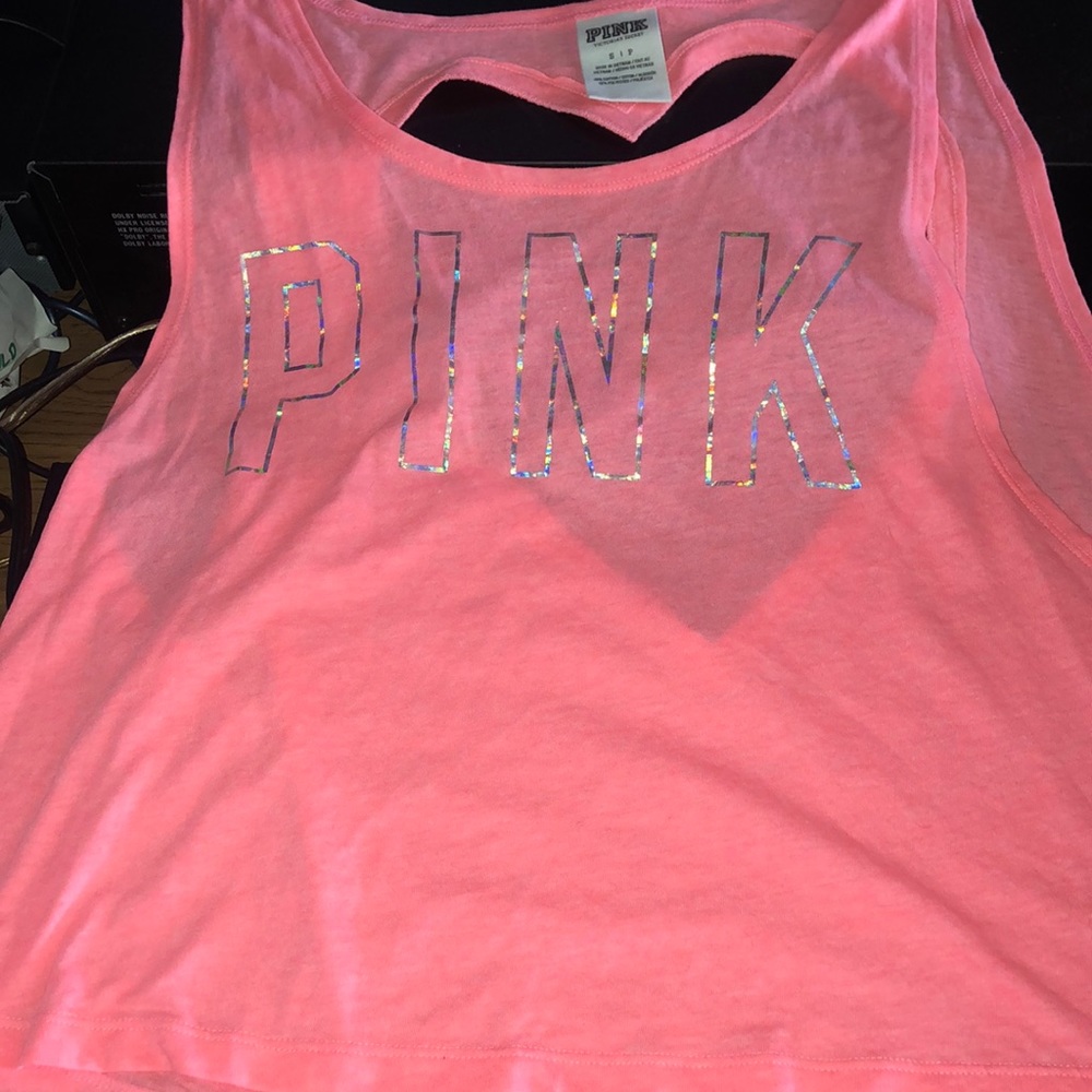 PINK Crop Muscle top heart cut out back